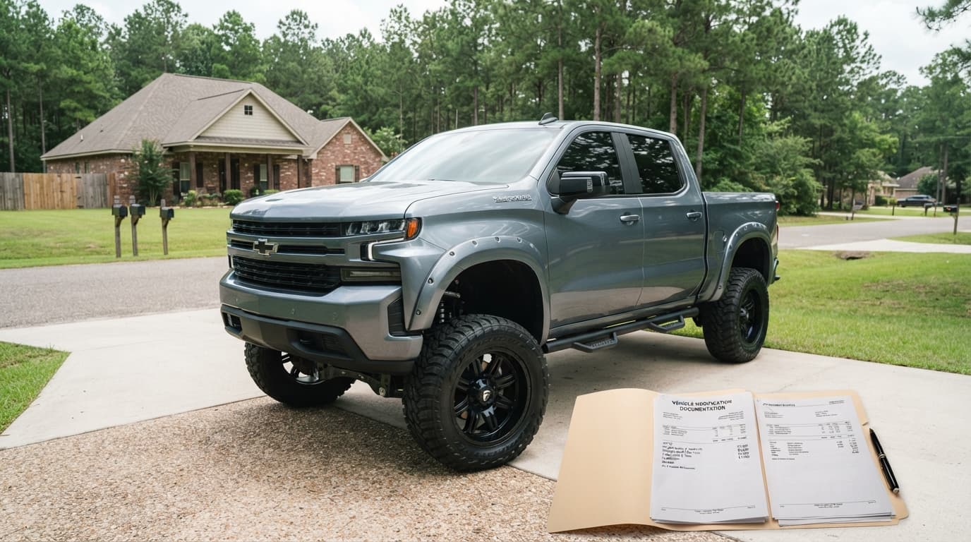 Custom truck upgrade installation records and photos for auto insurance in Beaumont TX