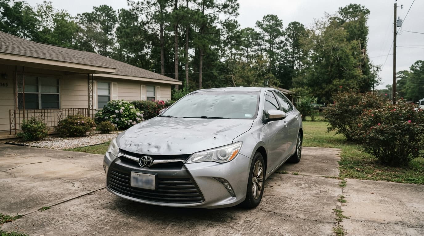 Southeast Texas storm clouds over parked cars at risk for hail damage