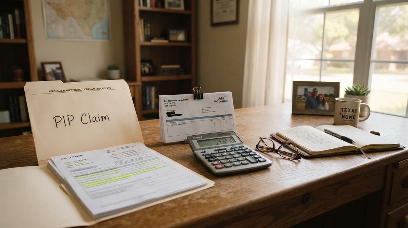 Documents for Beaumont PIP claim including pay stubs medical notes and income records