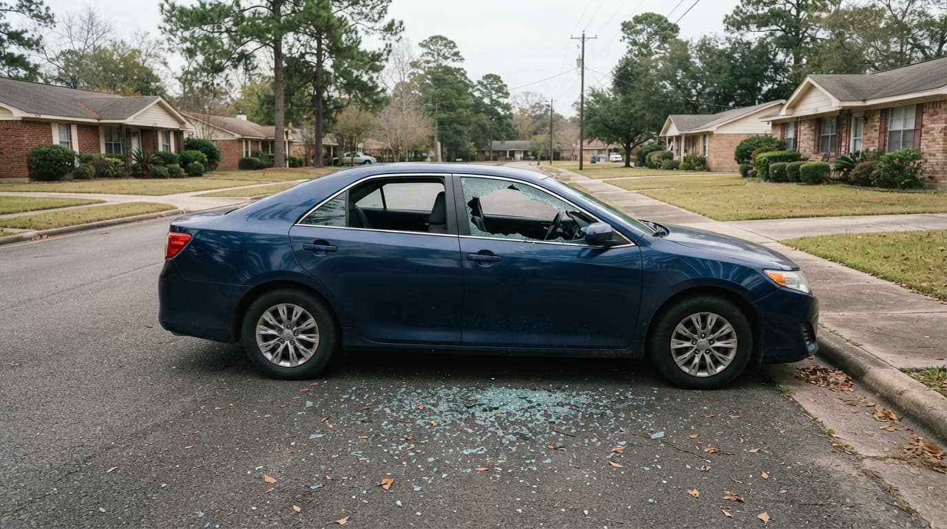 Beaumont TX car damaged by hail storm and falling tree limb with comprehensive insurance context