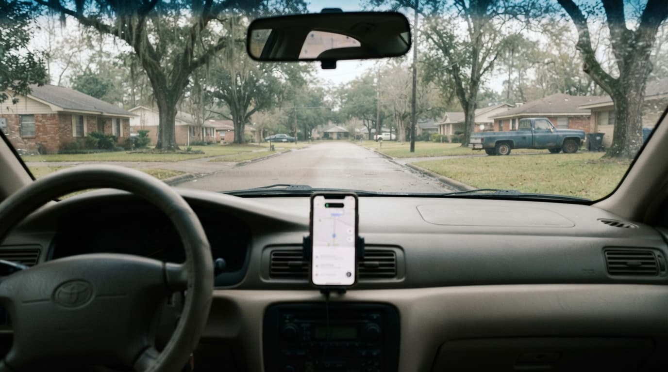 Beaumont rideshare driver reviewing Uber and Lyft insurance coverage while parked