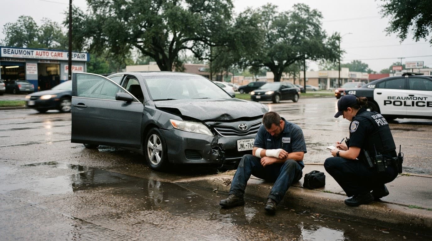 Beaumont TX driver reviewing Personal Injury Protection claim paperwork after a car accident