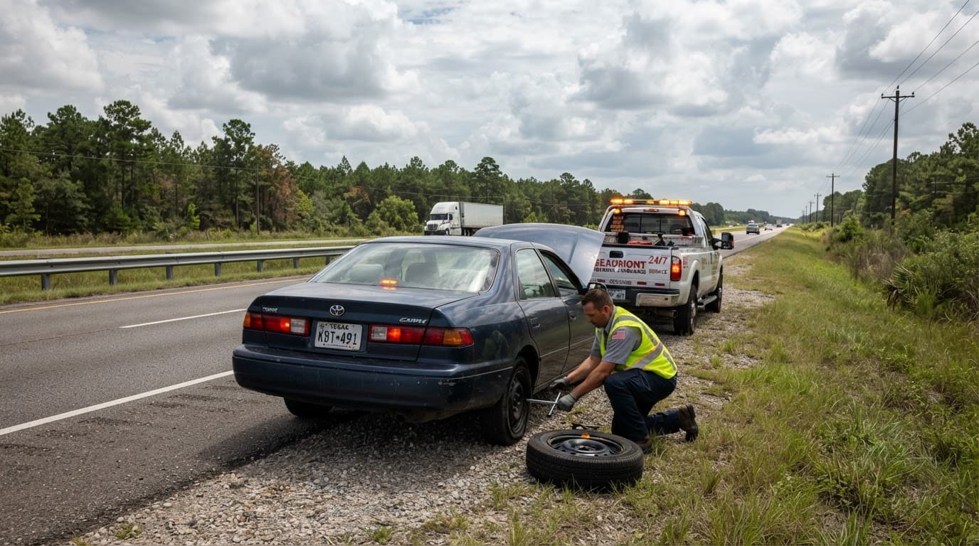 Roadside assistance coverage for stranded drivers in Beaumont TX needing towing and jump-start service